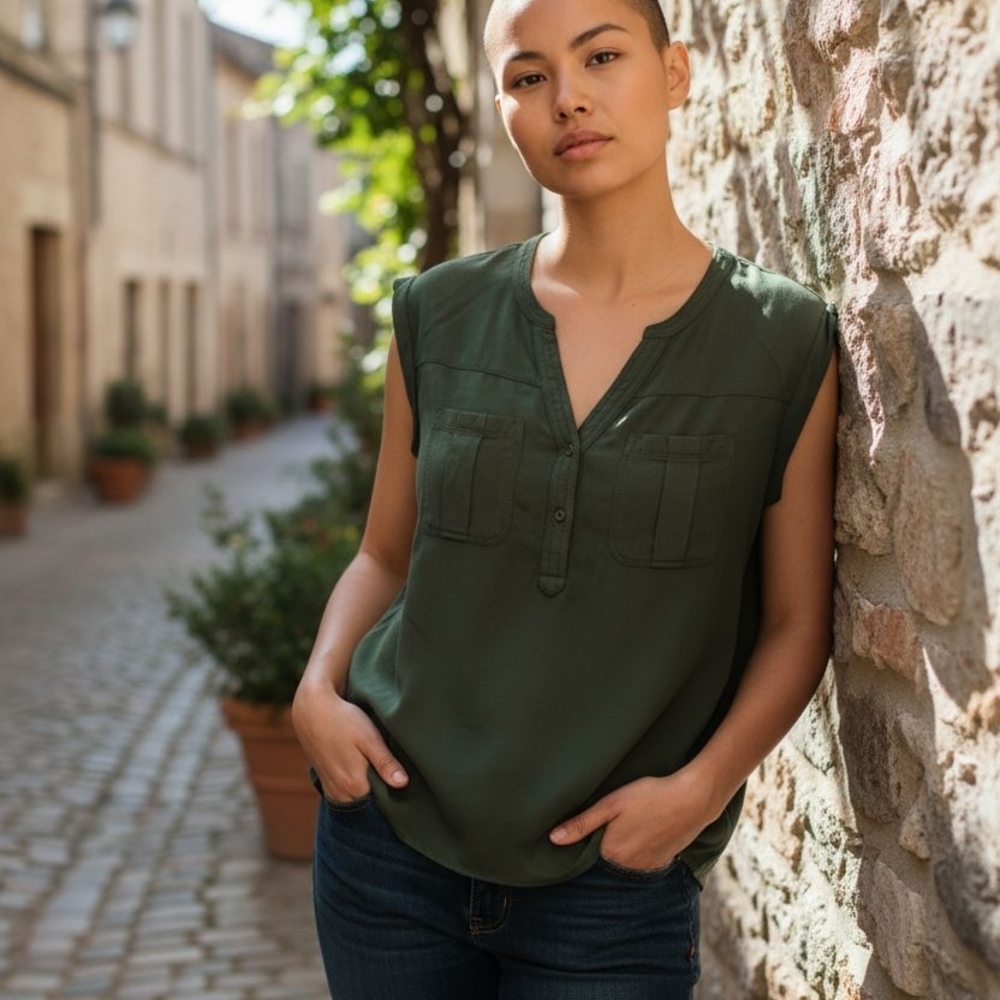Merona Forest Green Cap Sleeve Blouse